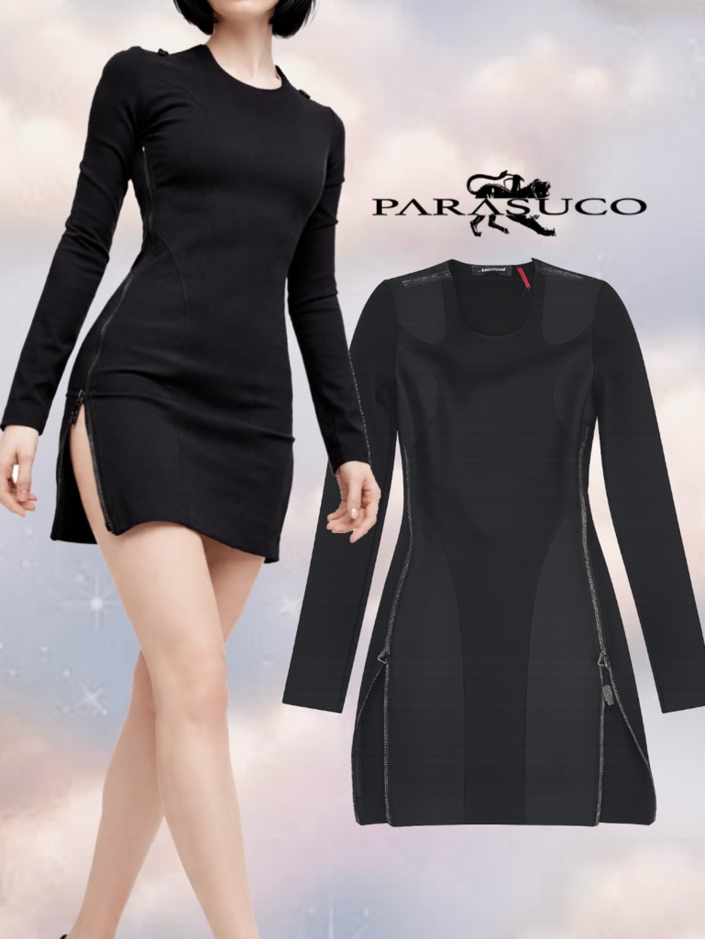 🖤 Parasuco Black Mini Dress Size Zip